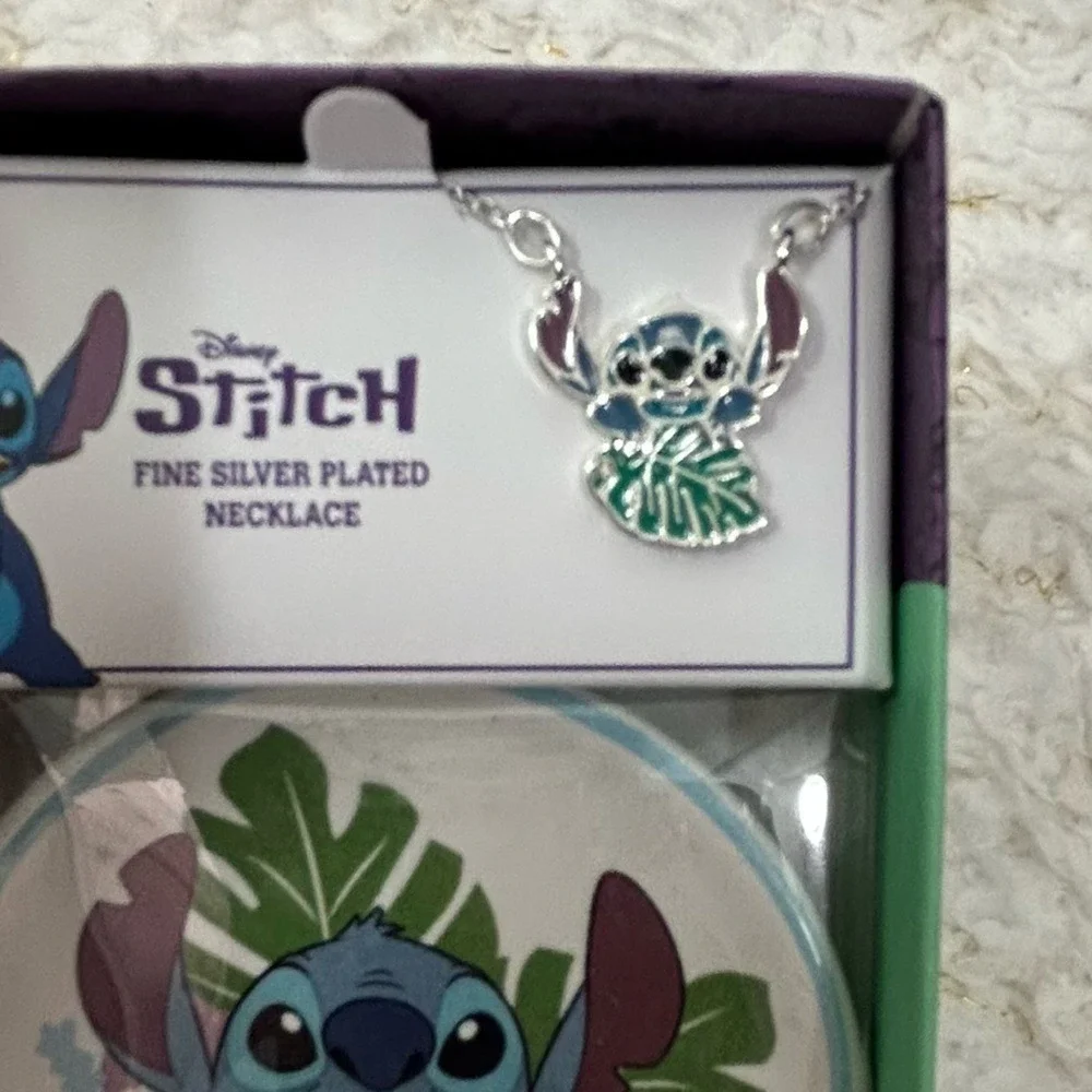 Disney‎ Lilo & Stitch Fine Silver Plated Necklace and Trinket Dish Gift Set NEW